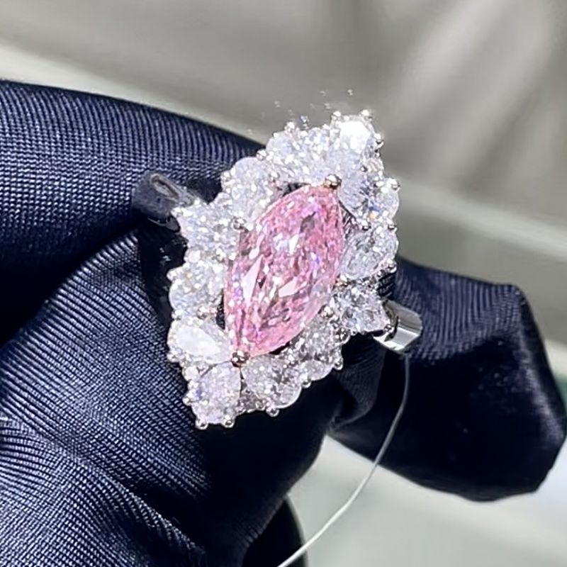 18k Lab Grown Pink Diamond Ring Marquise Shape Jewelry Elegant Style For Party