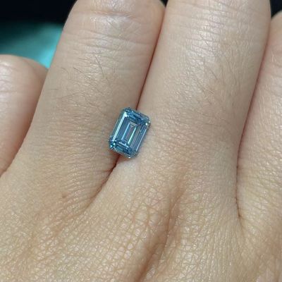 10 Mohs Blue Lab Grown Emerald Cut Diamond IGI Certified