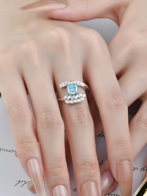 High Clarity Fancy Diamond Rings Blue Cushion Cut Wedding Ring
