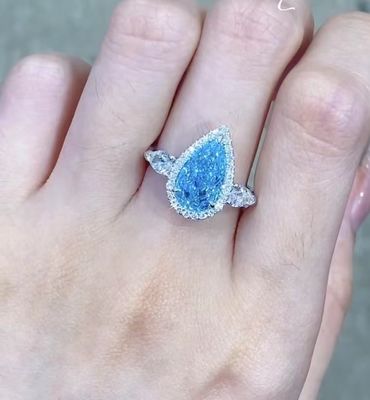 18K White Gold CVD Diamond Ring 2.32ct Blue Pear Cut Engagement Ring Jewelry