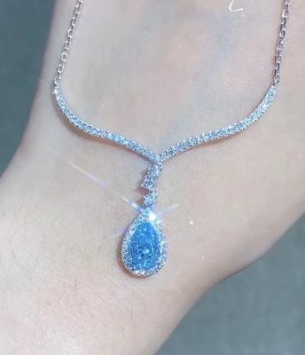Blue Pear Lab Created Diamond Necklace 1.5 Carat