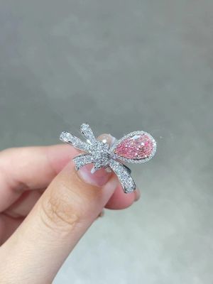 Lab Grown Light Pink Pear Shape CVD Synthetic Diamond Ring 18k White Gold Rings