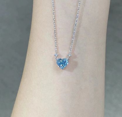 1.51ct Lab Diamond Jewelry Synthetic Cvd Blue Heart Cut Pendant 18k White Gold