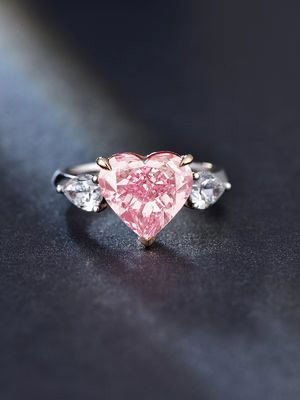 Large Size Pink Lab Grown Diamond Rings Heart Shape 4.19ct 18k White Gold Ring