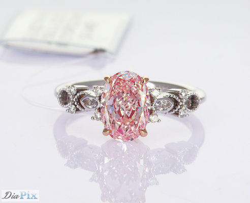 2.2ct IGI Certified Laboratory Grown Pink Oval Synthetic Diamond Classic Style 18 Karat White Gold Ring