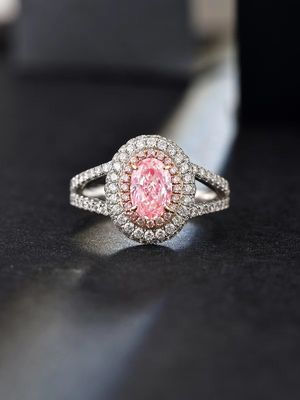 0.89ct Lab Created Synthetic Fancy Pink CVD Diamond IGI Certified 18K White Gold Set Diamond Ring