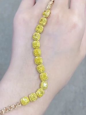 6.213ct Yellow Diamond Tennis Bracelet Cushion Shape Cultivated Diamonds