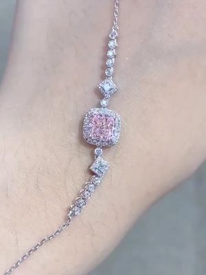 Cushion Cut Lab Created Diamond Bracelet Pink Fancy Diamond Color 1.52ct