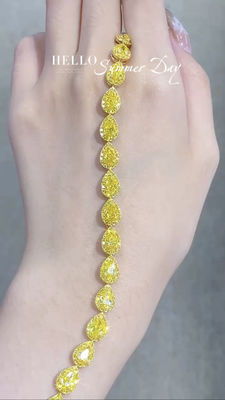 Pear Cut Yellow Diamond Tennis Bracelet VS Clarity T13.68ct 18k White Gold Ring