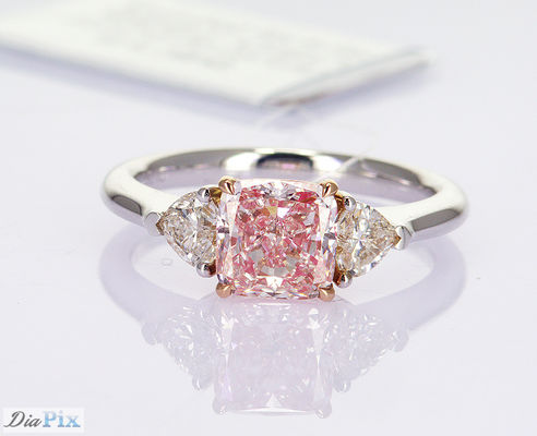 1.76CT Synthetic Cherry Pink CVD Diamond Rings Cushion Cut Set In 18k White Gold