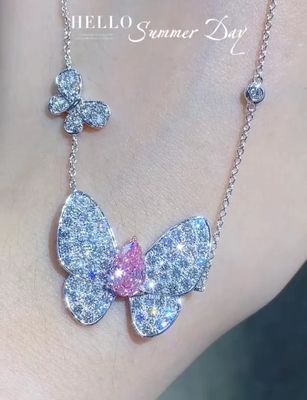 Custom Lab Diamond Pendant Necklace Pear Cut Butterfly Shape 1.67ct