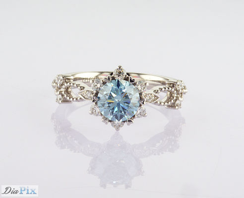 Blue CVD 1.01ct Lab Grown Diamond Wedding Ring 18K White Gold Set IGI Certified
