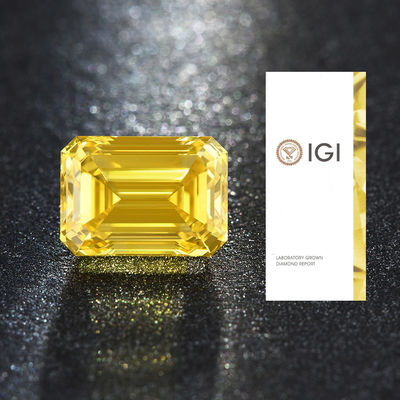 IGI Certificated Lab Created Yellow Diamonds 3.45ct Fancy Vivid Emerald Cut