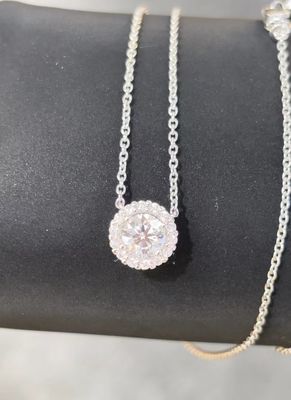 Round Lab Created Diamond Pendant Necklace With Halo Setting Pendant Lab Diamond Jewelry