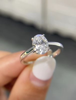 White Oval Diamond Ring Engagement Wedding Rings Lab Grown Diamond Rings