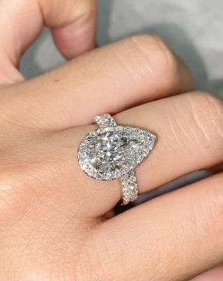 Double Bands Pear Diamond Ring Engagement Wedding Lab Grown Diamond Rings