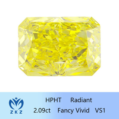 HPHT Fancy Vivid Yellow Diamond Man Made Radiant Cut 2.09ct IGI Certificated