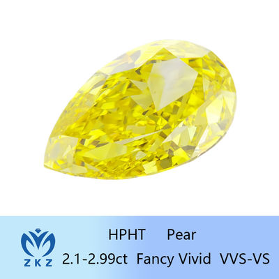 10 Mohs Loose Pear Cut Lab Created Yellow Diamond 2.1ct To 2.99ct