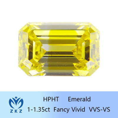 HPHT Emerald Cut Man Made Yellow Lab Diamonds 1ct-1.35ct For Rings