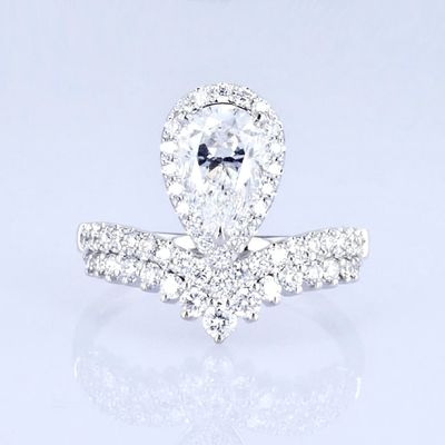18k Pear Shape Full Diamonds Women Ring Lab Grown Diamond Ring Princess Design Luxury Design
