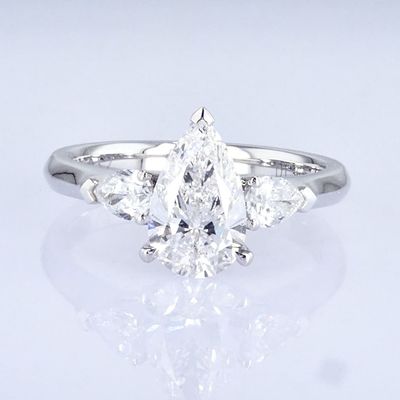 Classic Design Pear Shape Diamond Ring Three Stones Style White Lab Grown Diamond Ring