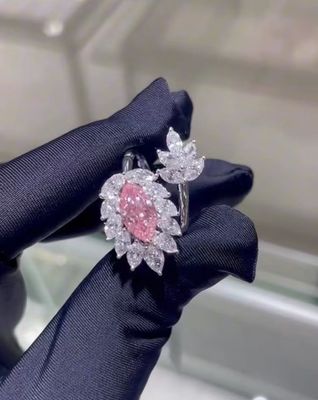 Marquise CVD Lab Grown Diamond Jewelry Pink Diamond Ring 18k White Gold Custom Jewelry