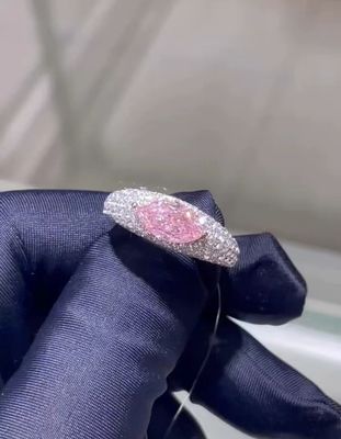 Marquise Lab Grown Diamond Jewelry Pink CVD Diamond Ring 18k White Gold Pass The Test