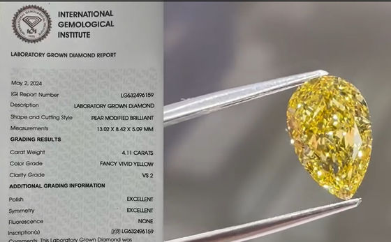 4CT CVD Yellow Lab Grown Diamond Pear Shape Fancy Vivid Yellow Diamond Rings Necklace