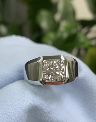 Lab Grown Diamond Men's Ring in 18K White Gold E Color for Engagement and Wedding