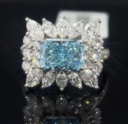 2.20ct Blue Lab Grown Diamond Ring with Surrounding Style Setting for Special Occasions