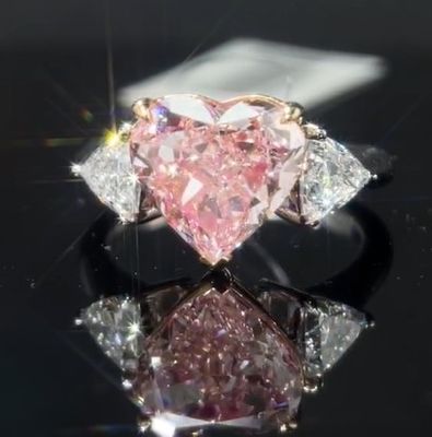 Custom-Made Heart Cut Lab Created Diamond Ring Pink Jewelry 4.03ct Three Stone Style