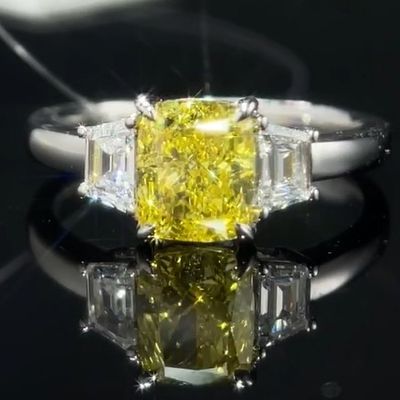 1.22ct Lab Grown Diamond Ring With Yellow Diamond Three Stone Style Custom-Made Jewelry