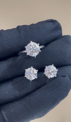 Classic T Six Prongs Lab Grown Diamond Ring Stud Earrings Factory customization Engagement